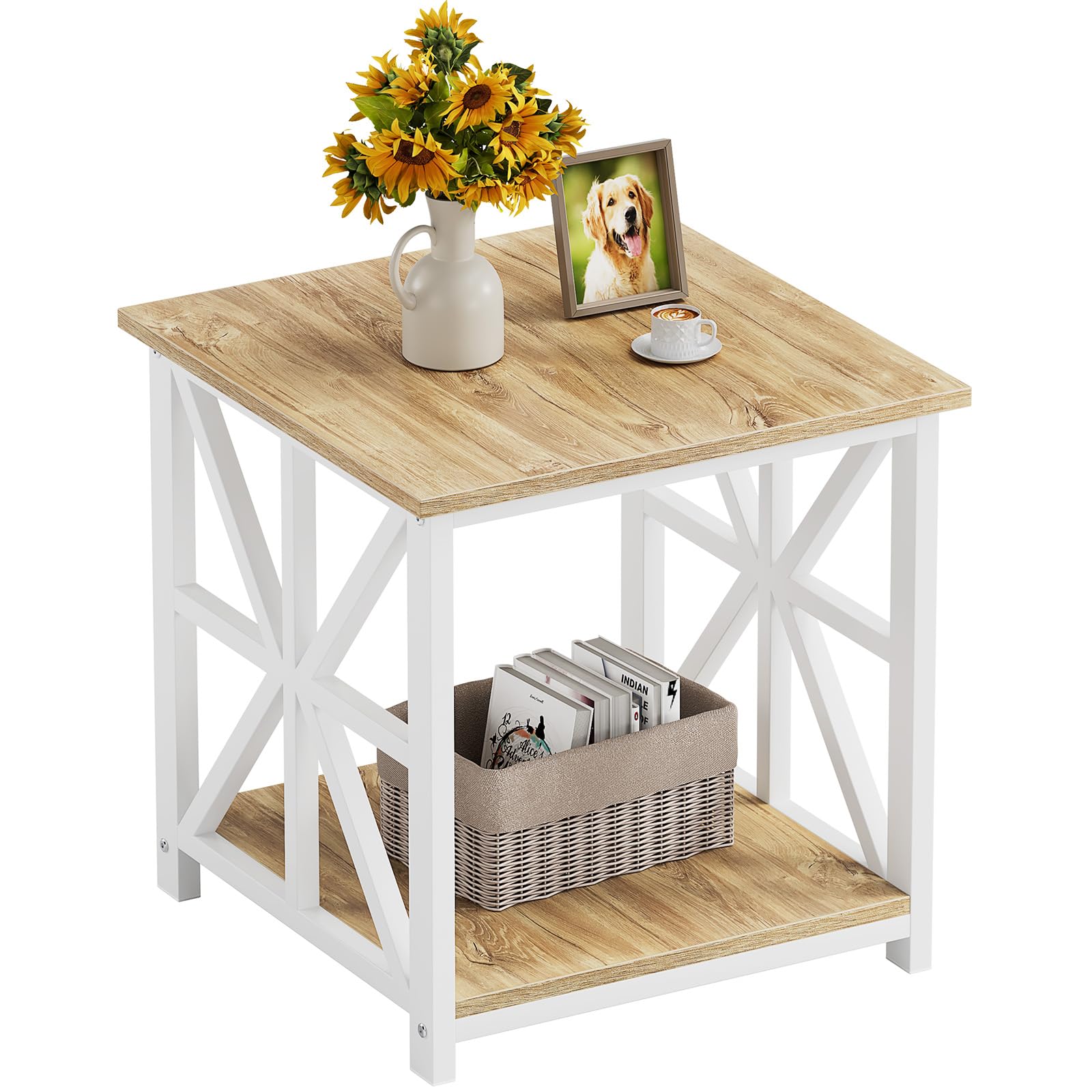 GreenForest Side Table 50cm 2-Tier Storage for Living Room, Oak