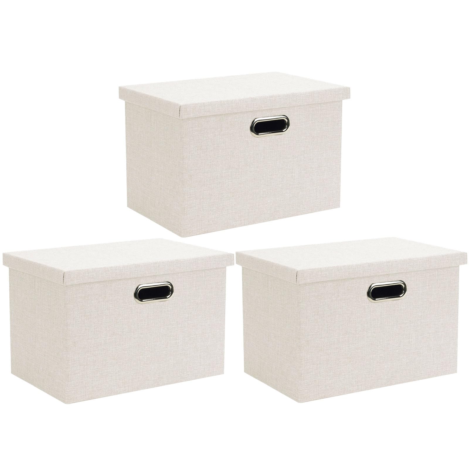 Wintao Storage Boxes with Lids, Storage Baskets for Shelves Toy Box Collapsible Fabric Bins Beige Medium Large 39 x 27 x 25 cm 3 Pack
