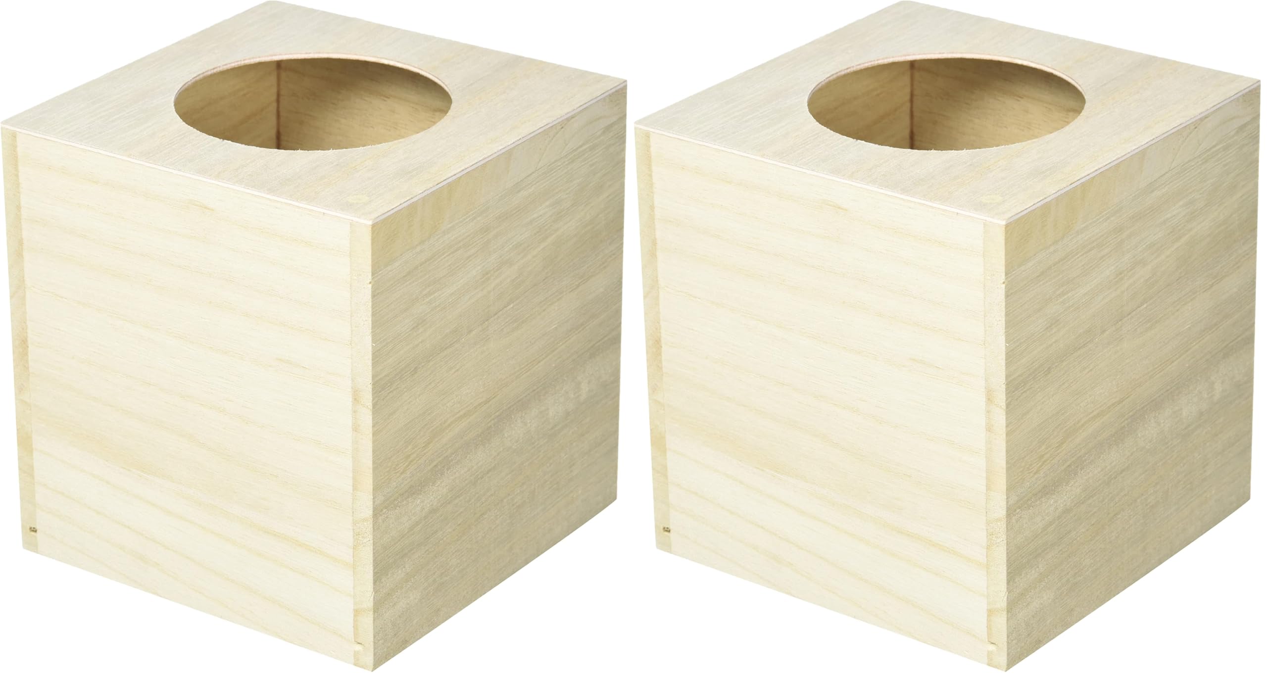 Artemio Square Wooden Tissue Box 14 x 13 x 13 cm, Wood, Beige (Pack of 2)
