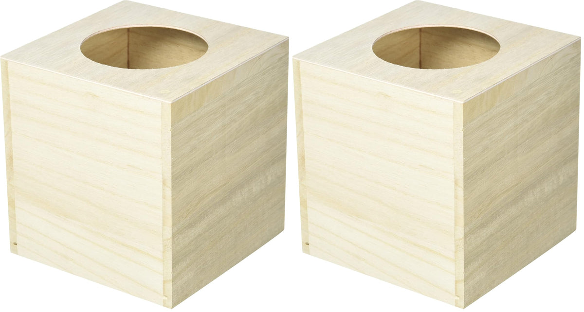 Artemio Square Wooden Tissue Box 14 x 13 x 13 cm, Wood, Beige (Pack of 2)