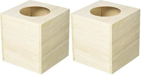 Artemio Square Wooden Tissue Box 14 x 13 x 13 cm, Wood, Beige (Pack of 2)