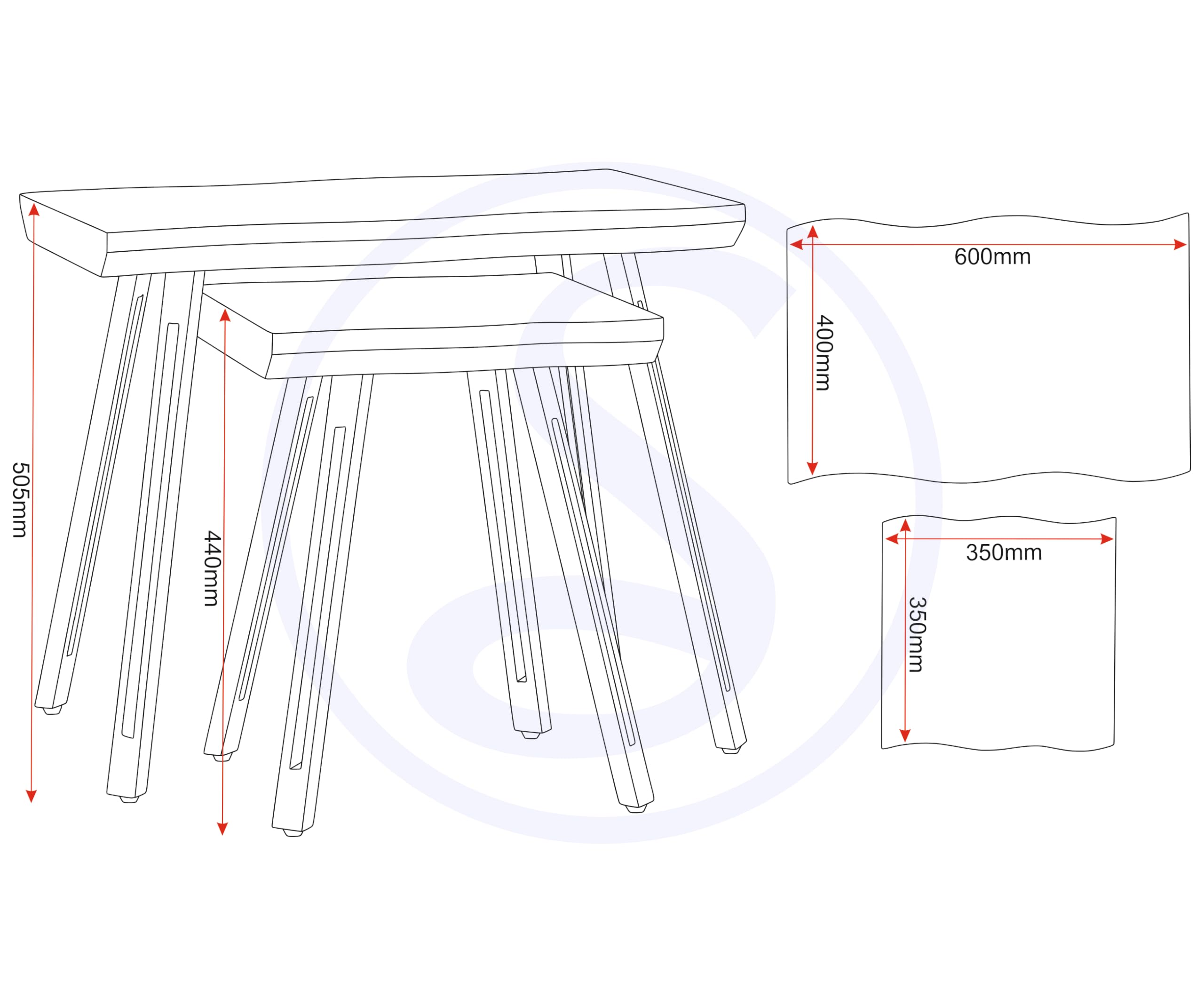 Seconique Quebec Wave Edge Nest Of Tables in Medium Oak Effect
