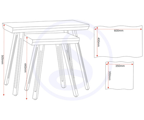 Seconique Quebec Wave Edge Nest Of Tables in Medium Oak Effect