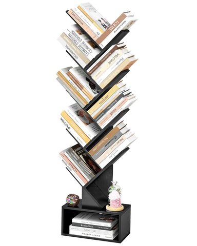 Hoctieon 9 Tier Tree Bookshelf, Tall Bookcase with Drawer, Wood Book Shelf, Modern Floor Standing Bookshelves, Book Organizer Shelves for Bedroom