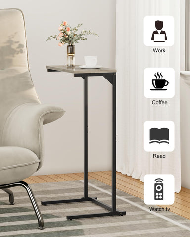 TUTOTAK C Shaped Side Table, Small End Table, 28.7 inch Tall Couch Table, Sofa Table, Living Room, Bed Room, Greige TB01BG071EU
