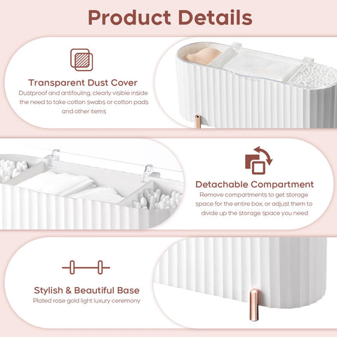 PCKOBEVER Makeup Pads Container, Cotton Swab Holder, Pad Dispenser With 3 Compartments, Storage With Lid, Makeup Organiser