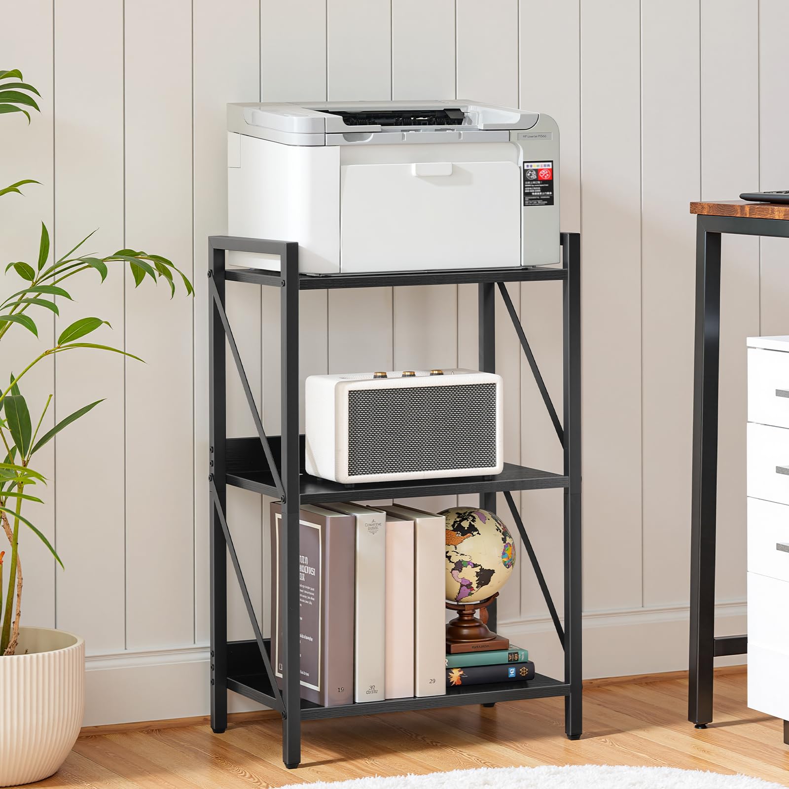 HOOBRO 3-Tier Bookshelf, Industrial Corner Bookcase, Display Rack, Metal Frame, for Living Room, Bedroom, Office, Kitchen, Entryway, Black EBB71SJ01