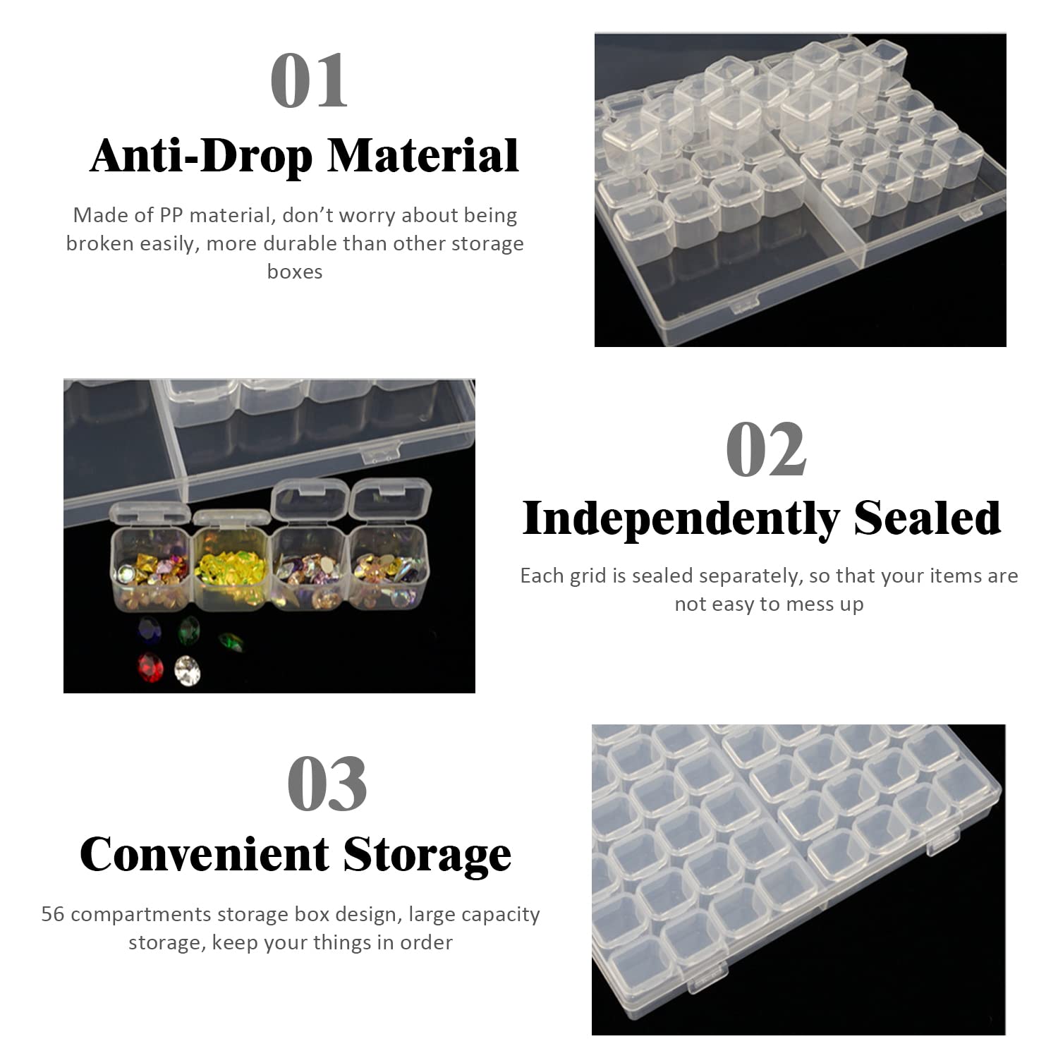 56 Grids Pearl Diamond Storage Box, Plastic Bead Compartment, Transparent Jewellery Container