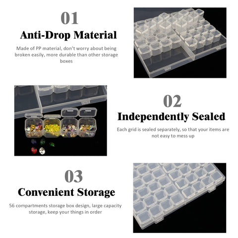56 Grids Pearl Diamond Storage Box, Plastic Bead Compartment, Transparent Jewellery Container