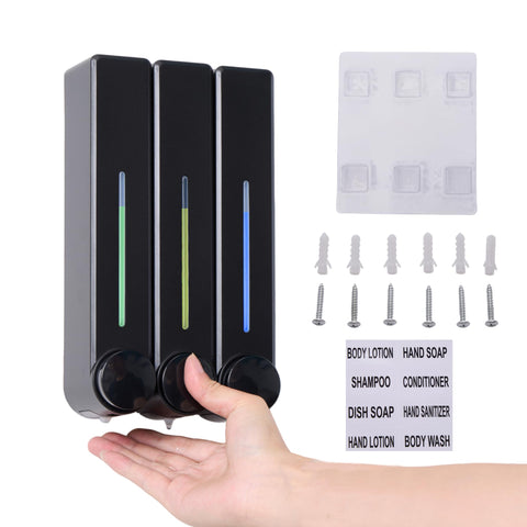 VrEnduuo Shower Dispenser 3 Chamber No Drill,Shampoo and Conditioner Dispenser,Shower Soap Dispenser Wall Mounted for Bathroom Hotel Toilet with