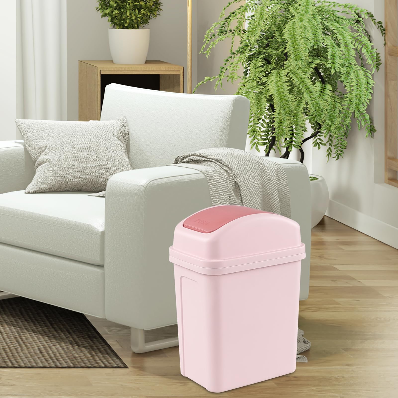Ikando 7 L Small Swing Lid Trash Bin, Dustbin Paper Trash Bin, 1 Pack, Pink