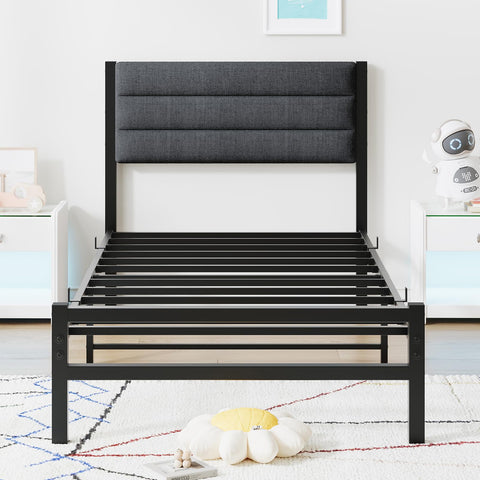 JUISSANO Upholstered Bed 90 x 200 cm Youth Bed Single Bed Metal Bed Frame Bed 90 x 200 cm with Metal Slatted Frame