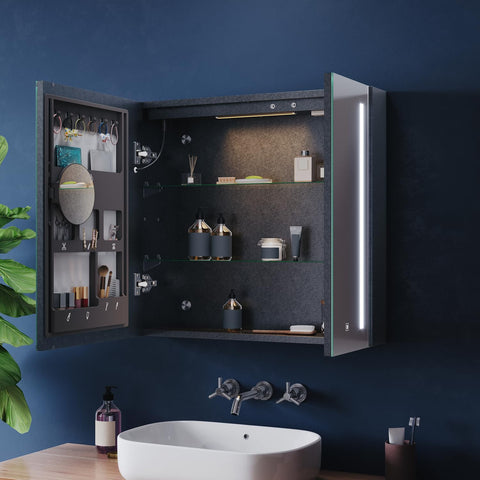 ZANOFIRA Illuminated LED Bathroom Mirror Cabinets with Shaver Socket, Concealed Storage Bathroom Cabinets Ready Assembled Double Mirrored Door with 3