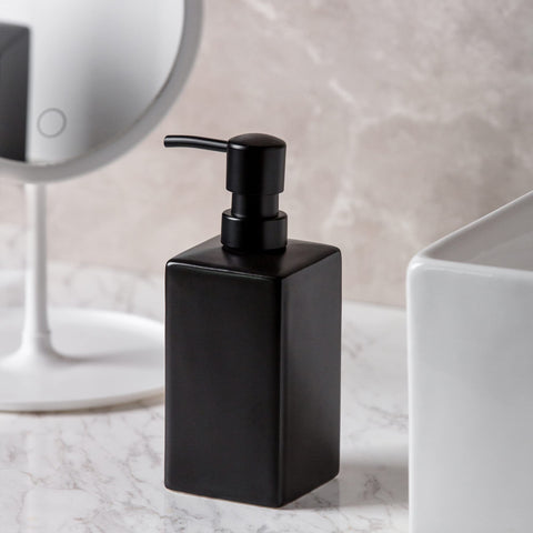 Matte Black Soap Dispenser Ceramic,Square Hand Soap and Lotion Dispenser for Bathroom Countertop,Dish Soap Dispenser for Kitchen-14oz.…