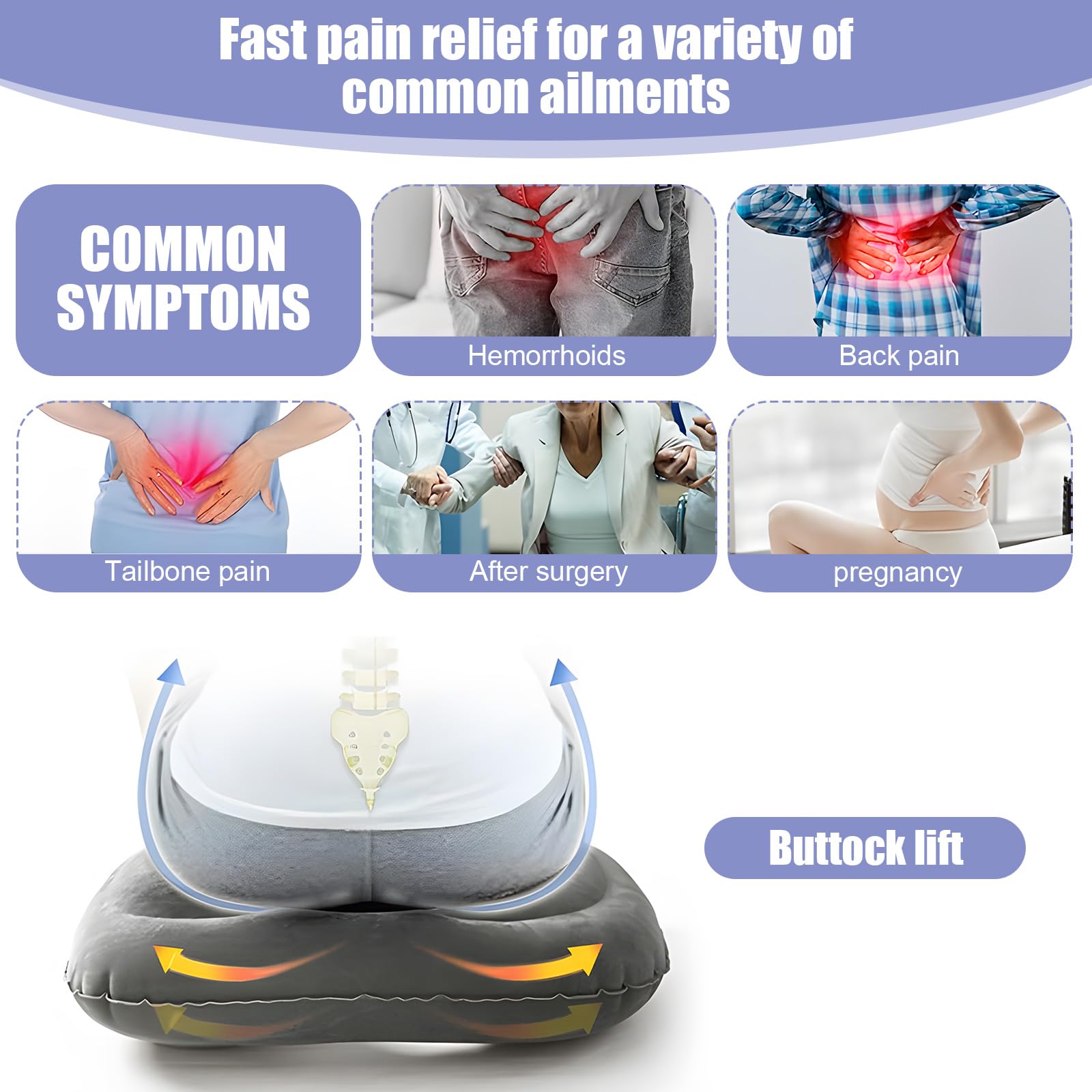 Inflatable Donut Hemorrhoid Seat Cushion - 1 Pack Inflatable Cushions To Sit On, Ring Seat Cushions for Hemorrhoids, Wheelchair, Pressure Relief