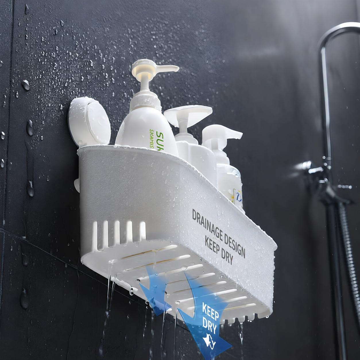 Mitterm Shower Shelf Suction Cup Without Drilling, Shower Caddy Suction Bathroom Storage Shelf Suction Shower Caddy,Wall Mounted Storage Plastic for
