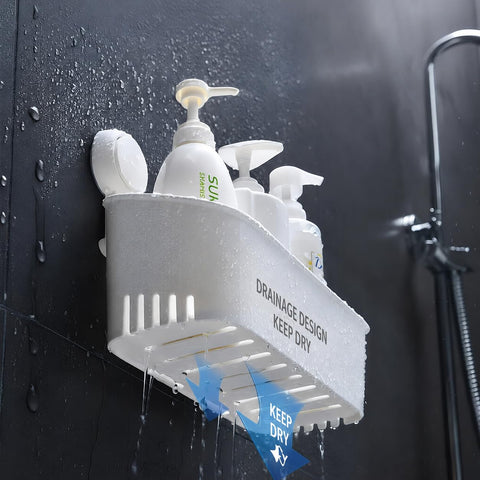 Mitterm Shower Shelf Suction Cup Without Drilling, Shower Caddy Suction Bathroom Storage Shelf Suction Shower Caddy,Wall Mounted Storage Plastic for