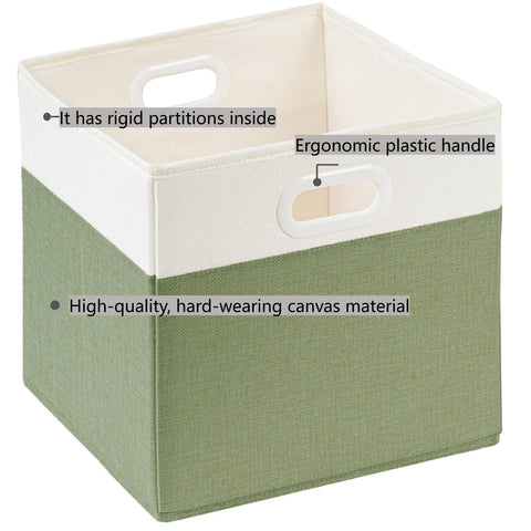 SOCOHOME Fabric Cube Storage Boxes,33x38x33cm Foldable Storage Baskets for Shelf Nursery Closet(Green/White, Set of 3)