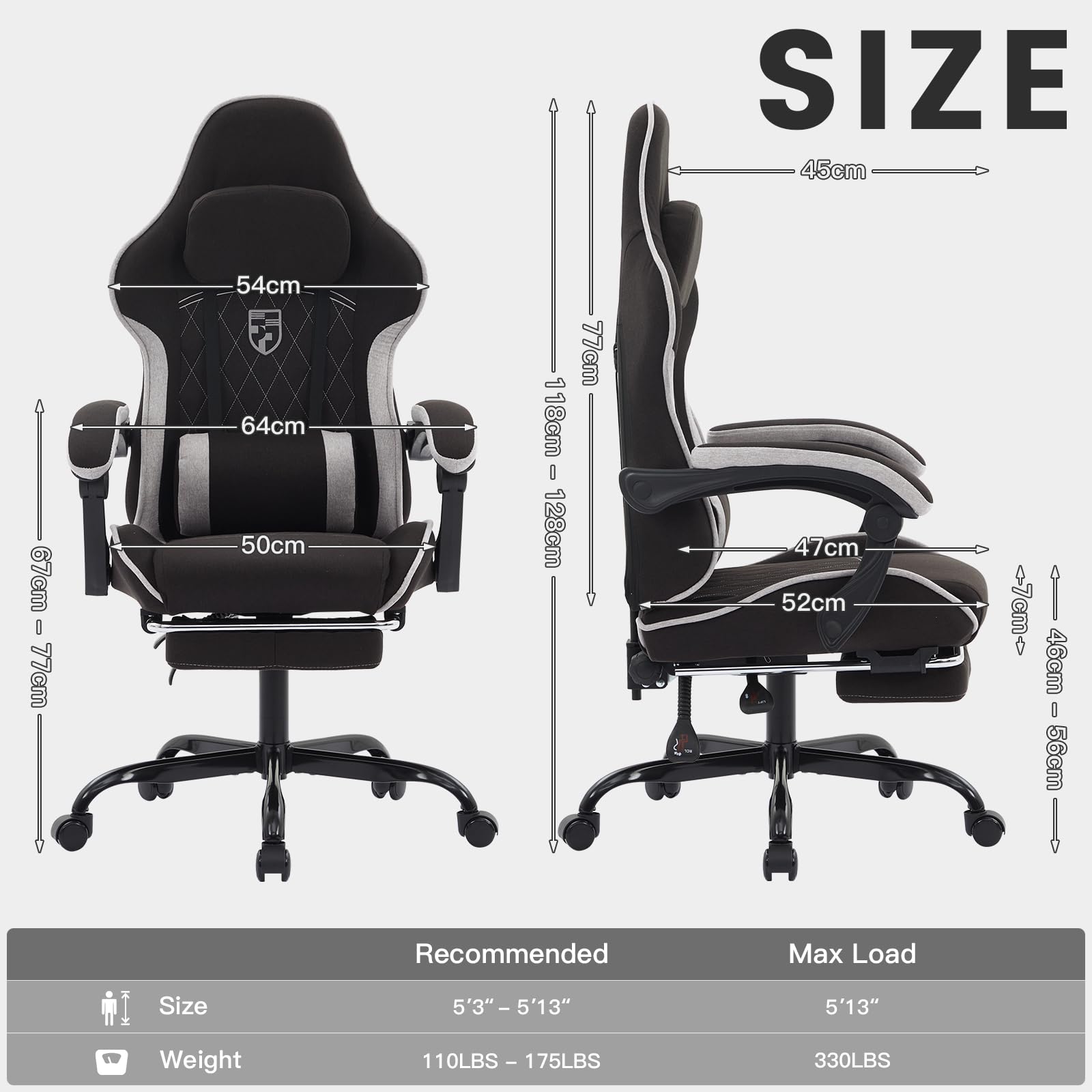 NIONIK Gaming Chair with Footrest and Massage Lumbar Cushion, Ergonomic Computer Chair with 135° Recline, Breathable Fabric, Headrest and 360° Swivel