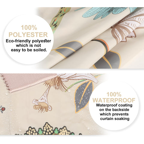 Minicoco Integrated Room Shower Curtain 100% Polyester Waterproof Mould Proof Floral Shower Curtain with 12 Hooks, 180 x 180 cm (White Flower Bird)
