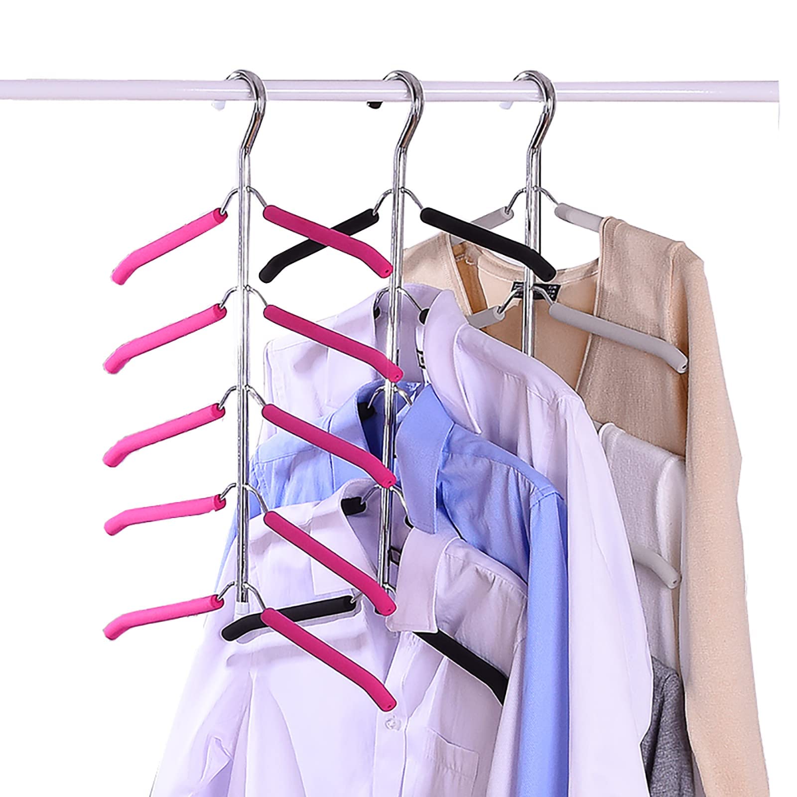 Multi-Layer Clothes Hangers Blouse Tree Hangers 3 Pack 5 in 1 Non Slip Space Saving Stainless Steel Shirt Hangers Closet Organizer