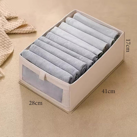 Wardrobe Storage Organiser Foldable - 6Pcs Drawer Organiser Clothes Fabric Storage Boxes Bin with Clear Window Shelf Stackable Clothing Storage Boxes
