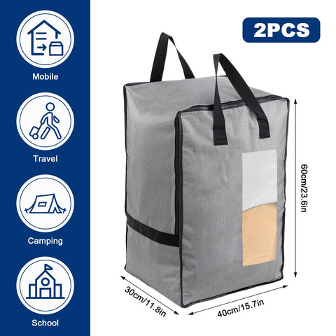 Culinavog 2PCS Backpack Moving Bag, Large Storage Bags with Lid and Zips, Tear-Resistant Reusable with Handle and Backpack Straps Transparent Window