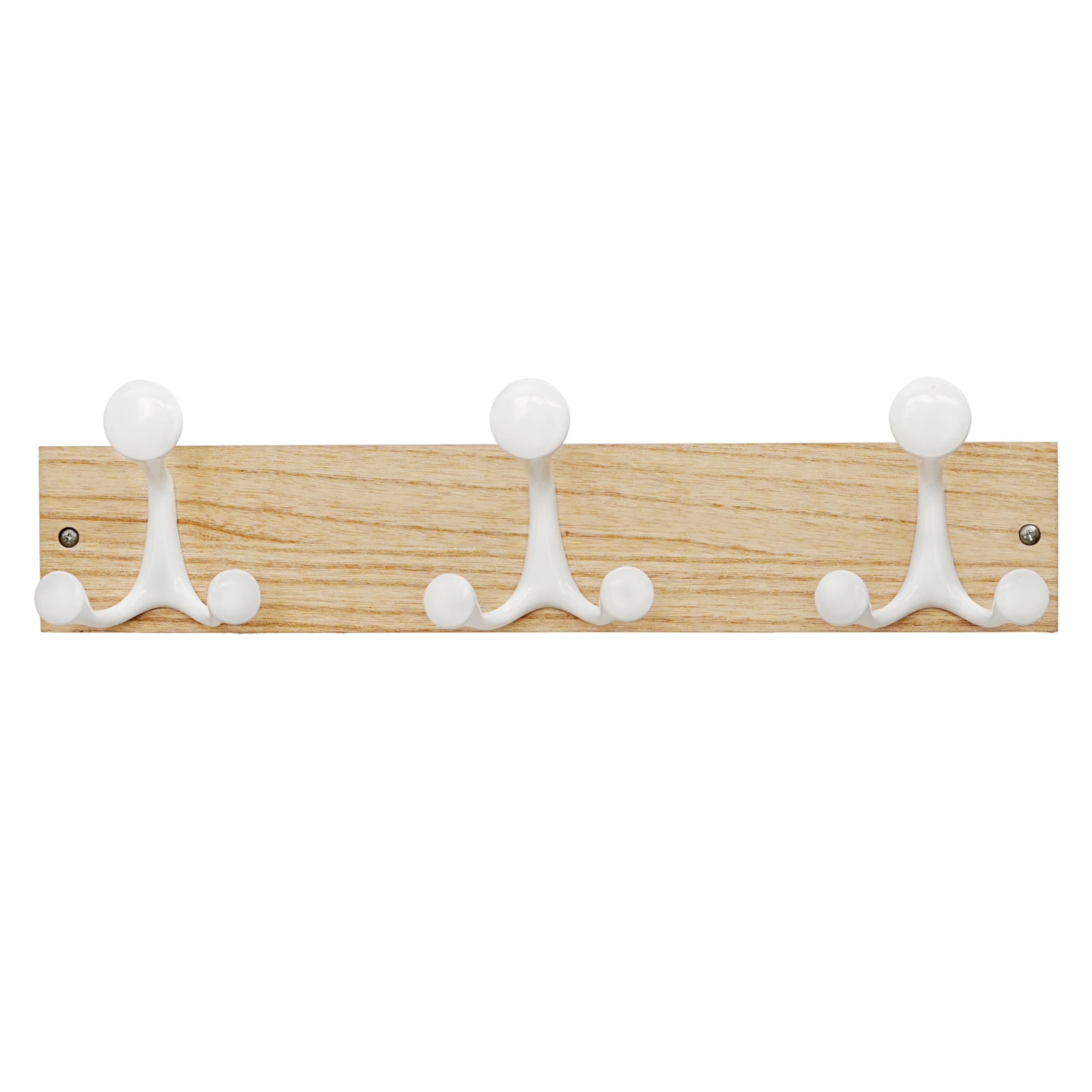 SKOLOO 43cm Natural Wood Coat Rack Wall Mount with 3 Triple Hooks - Ideal for Family Entrances, Classrooms, and Pet Supplies Storage