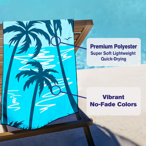 Violetpos Blue Palm Tree Silhouette Beach Towel, Extra Large 180x90 cm 250GSM Microfibre, Sand Free Quick Dry