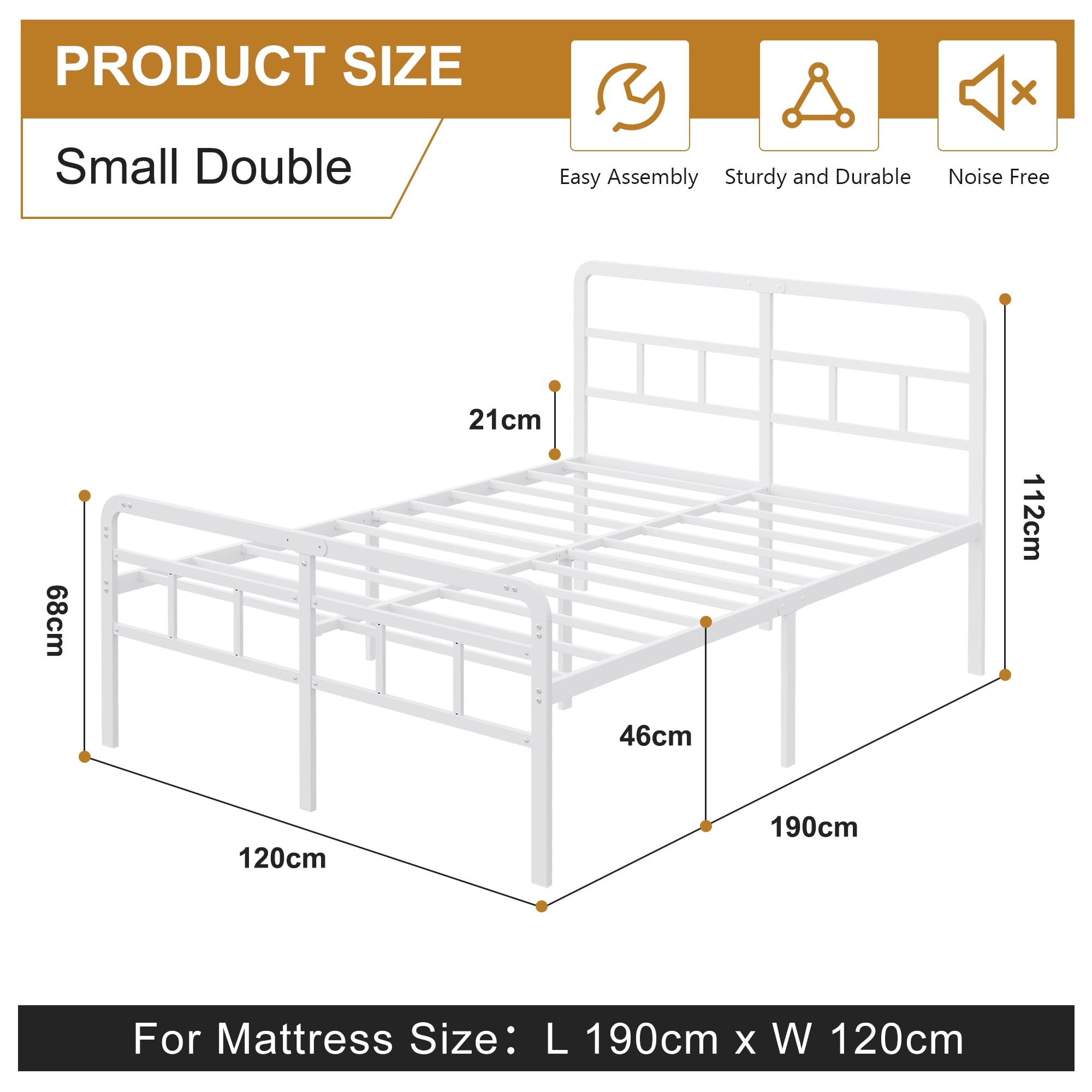 Yicensen Small Double Bed Frame with Headboard and Footboard
