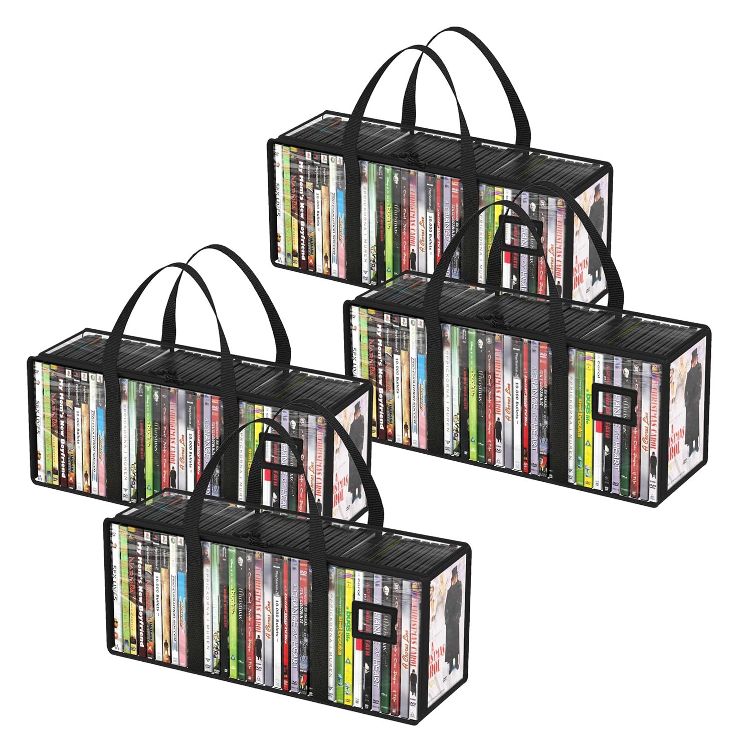 GNEGNI LIFE DVD Storage Bags, Clear PVC DVD Storage Boxes for 160 DVDs (40 Each), Portable CD Storage Boxes with Zipper & Handles