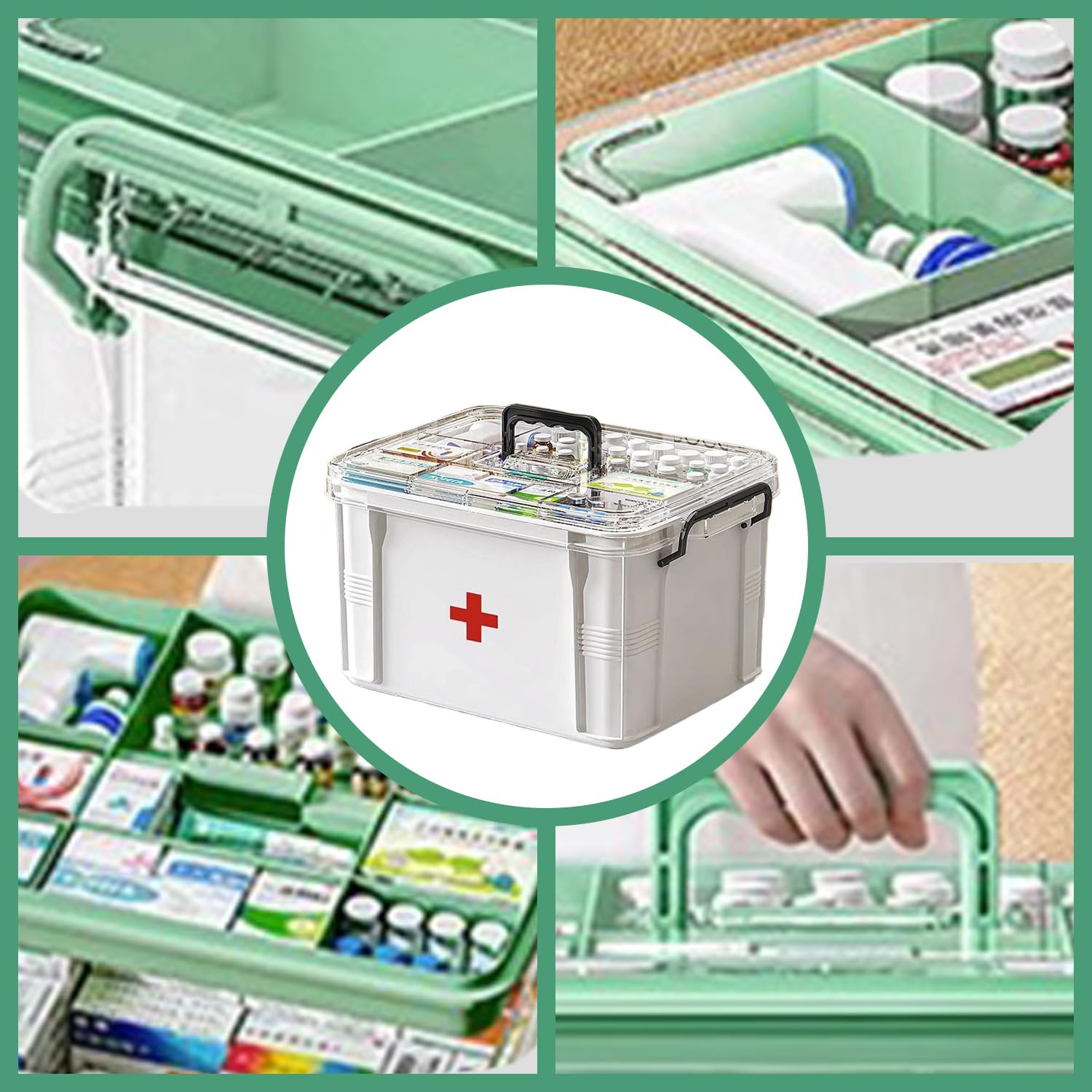 Sightday Medicine Storage Box,Household Medicine Storage Box Organiser,Double Layers First Aid Box,Multi Grid Portable with Lid Medication Cabinet