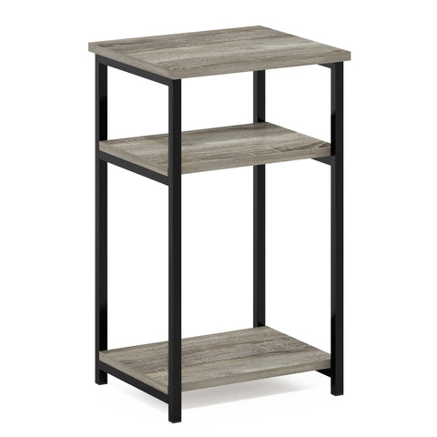 Furinno JUST Side Table, 3-Tier Metal Frame End Table with Open Shelf, Night Stand, Bedside Table, for Living Room, Bedroom, French Oak