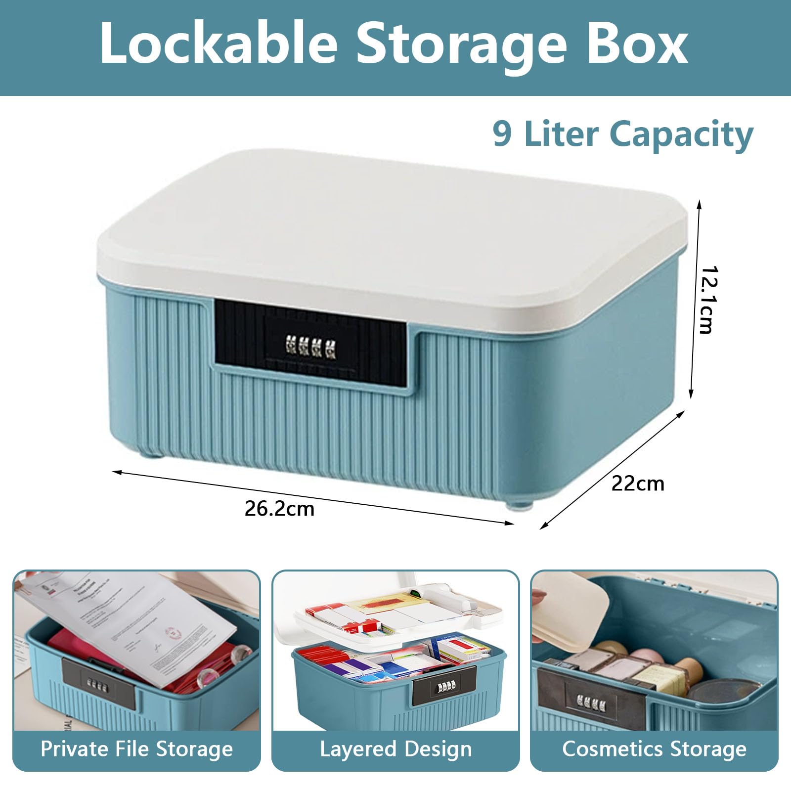 2 Layer Lockable Medicine Storage Box, 9LMedicine Box with Combination Lock