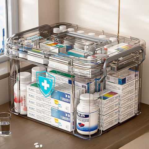 AouiSton Medicine Storage Box, 2 Layer First Aid Box Case Plastic Medicine Box Large Capacity Medical Box Storage Box Household Medicine Cabinet