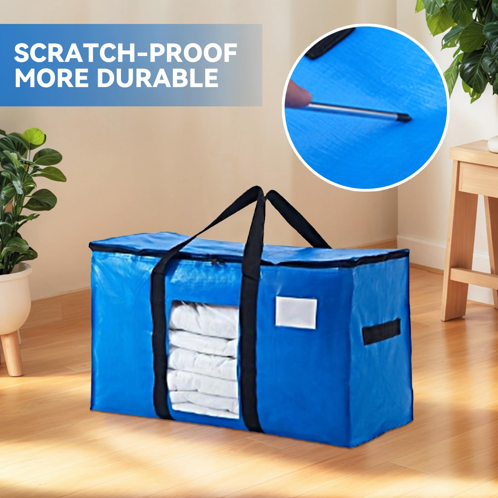 HonorHut Navy Storage Bag 100 L 4 Pack Water Resistant Moving Bag with Zip Lid Handles Clear Window