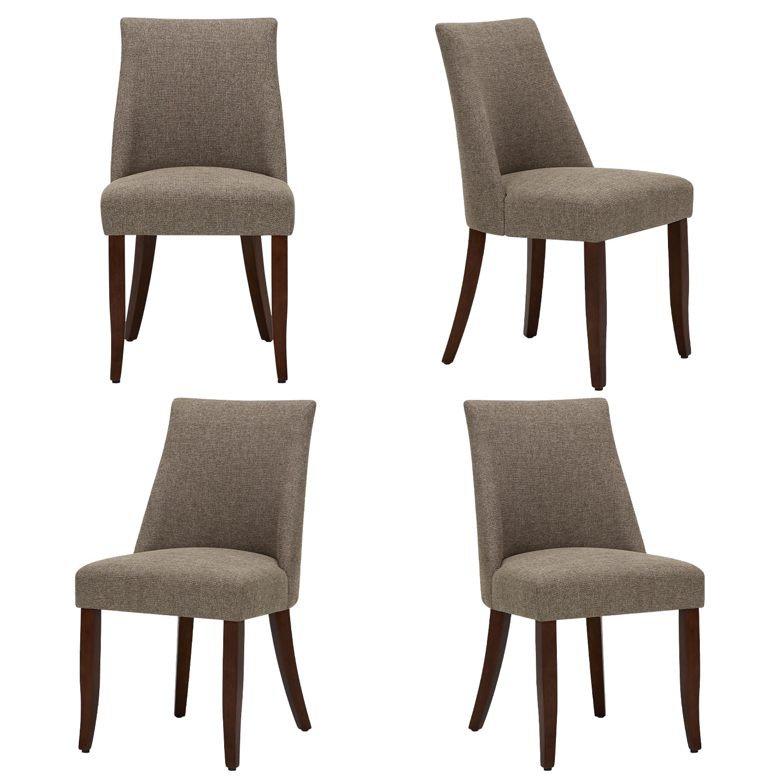 COLAMY Upholstered Dining Chairs Set of 4, Linen Fabric Parsons Dining Room Chairs with Curved Backrest, Solid Rubber Wood Legs