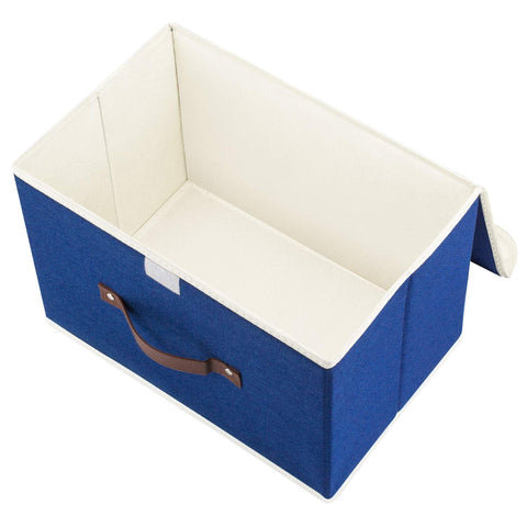 TYEERS Collapsible Storage Box with Lid, Fabric Storage Box for Clothes, Wardrobe Storage, 38x25x25 cm, Set of 5, Classic Blue