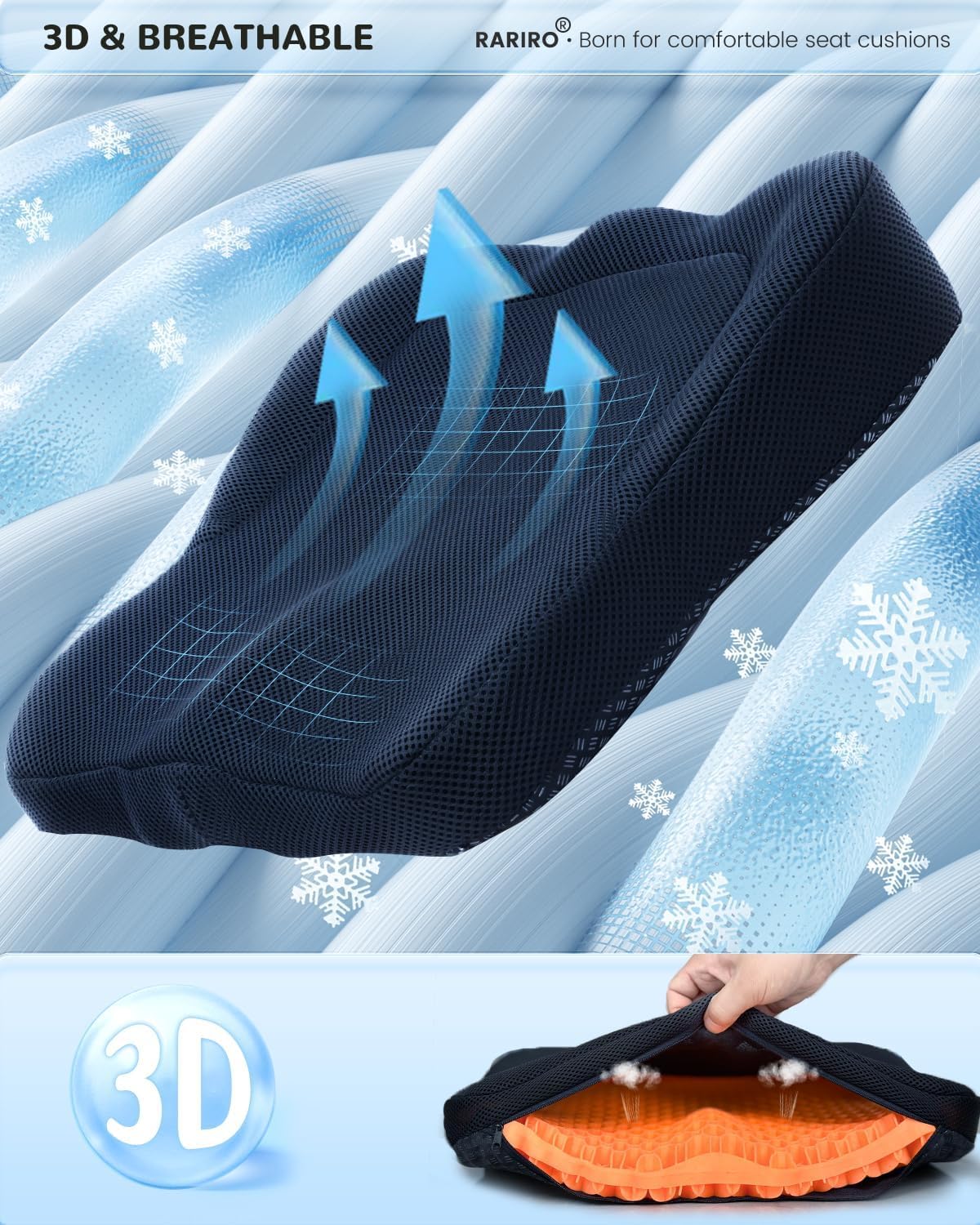 Extra19.7" Honeycomb Gel Seat Cushion, Pressure Relief for Long Sitting