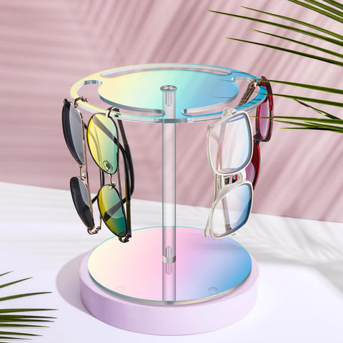 NiHome Iridescent Acrylic Rotating Sunglasses Holder Stand, Rotating Glasses Holder for Home/Retail Display