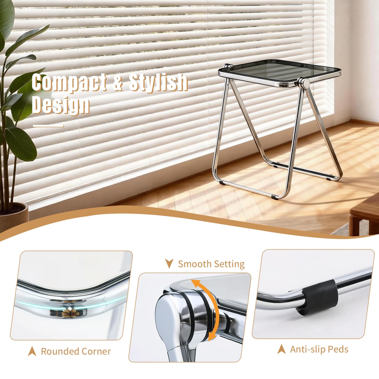 TAO ONE Acrylic Folding Table TV Tray Small Side Table - Tawny