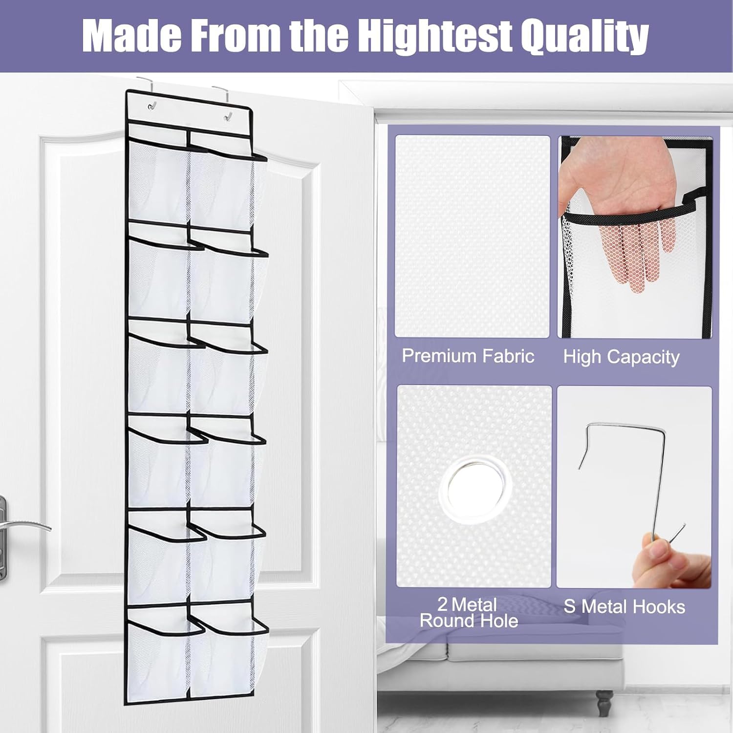 BONAVCY Over the Door Shoe Storage, Hanging Shoe Rack with 12 Mesh Pockets