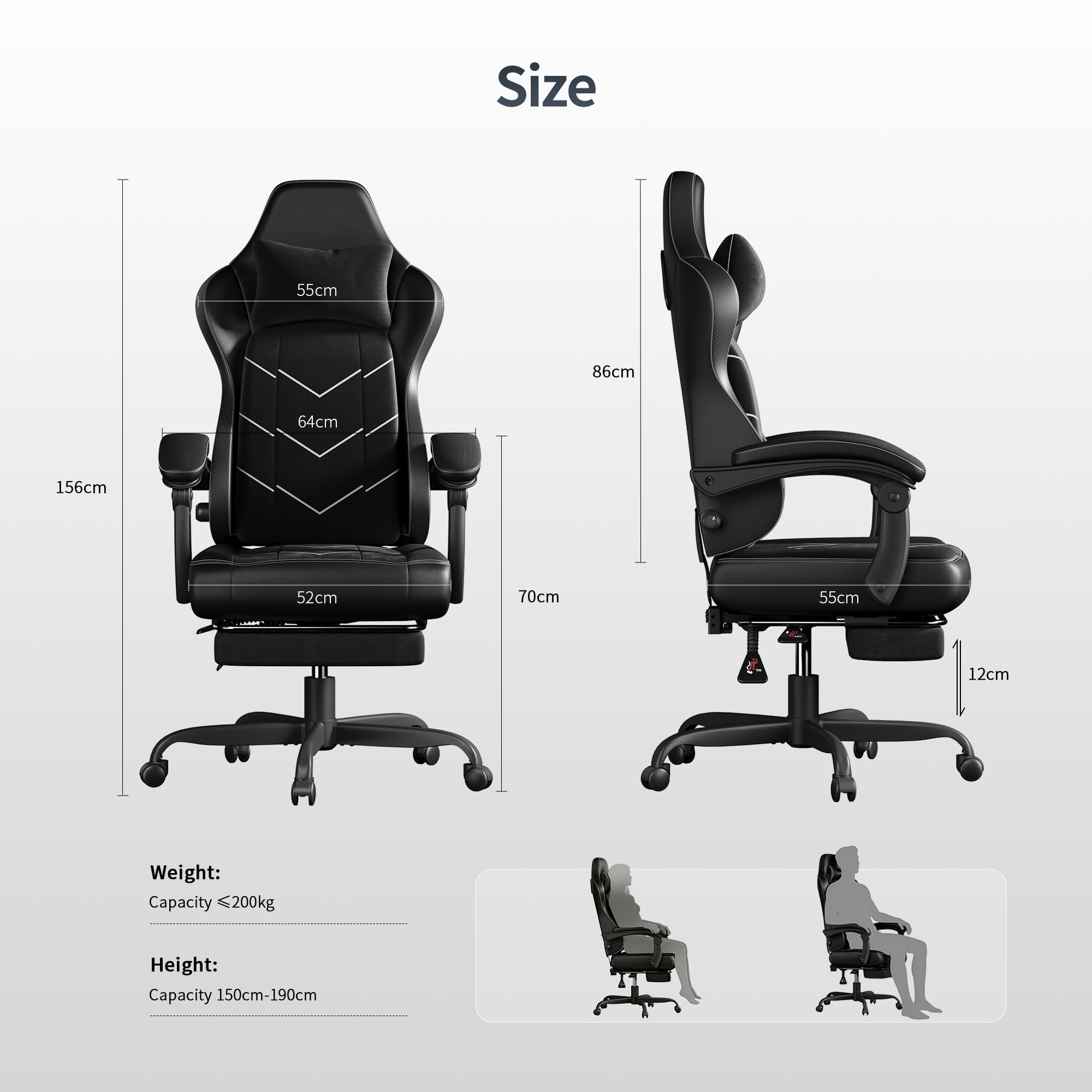 JUMMICO Ergonomic Office Chair with Dynamic Lumbar Support and Footrest, Gaming Chair for Long-Term Comfort, Breathable Fabric for Home Office, Black