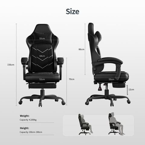 JUMMICO Ergonomic Office Chair with Dynamic Lumbar Support and Footrest, Gaming Chair for Long-Term Comfort, Breathable Fabric for Home Office, Black