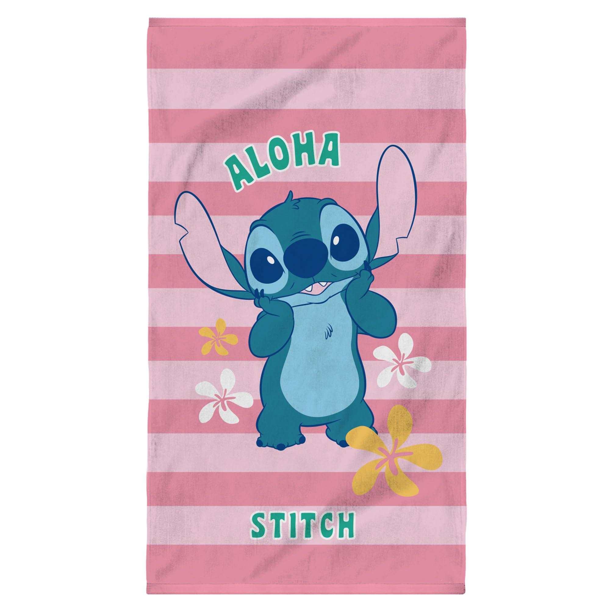 OMYDREAM Disney Home Stitch Ohana Children's Printed Beach Towel | 100% Cotton | Oeko-TEX | 70 x 120 cm | Pink