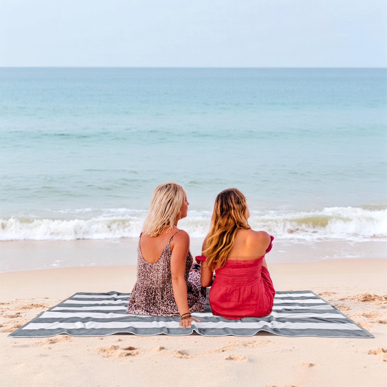 Ouxiaobai Cotton Oversized Beach Towel - 35 x 70 Inch Large Size Pool Towel, Striped Soft Cabana Swim Towel (Grey)