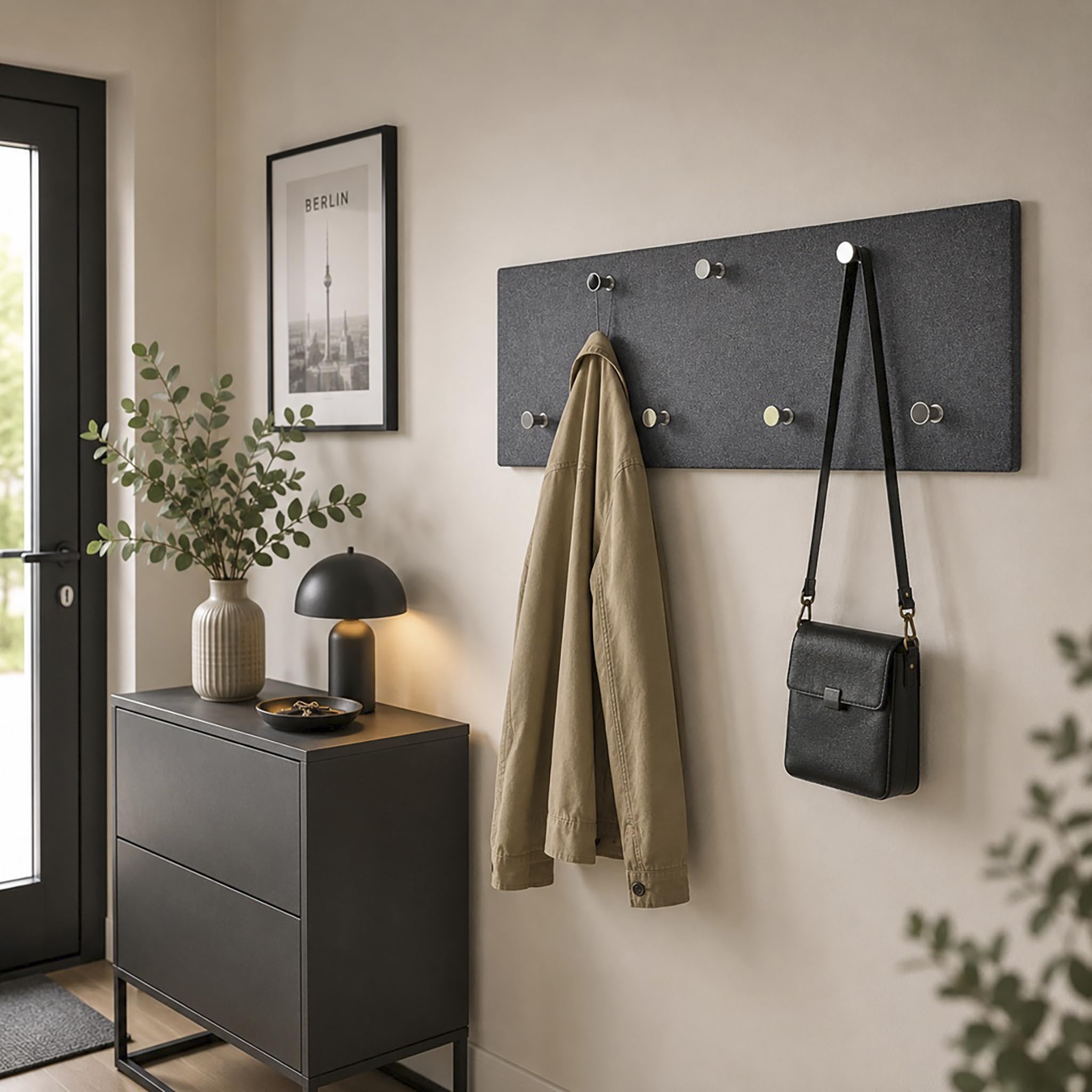 HAKU Wardrobe Chrome, Granite Finish, MDF, Metal - Dim.: W 80 cm X H 30 cm X D 6 cm, Style: Modern