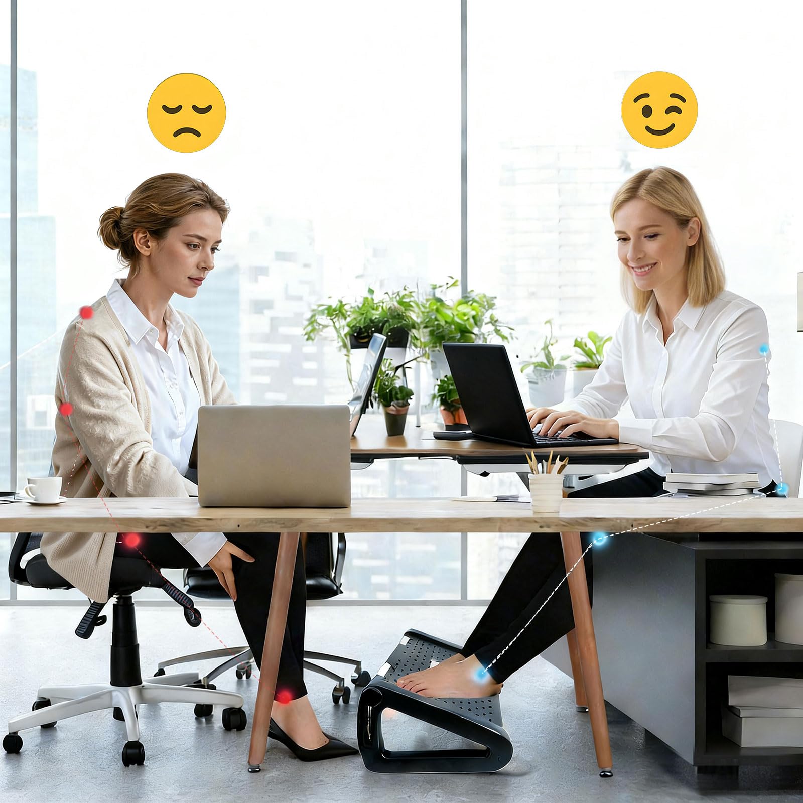 Foot Rest for Under Desk at Work, Ergonomic 6 Heights Adjustable Footrest with Massage Roller, Portable Under Desk Foot Stool for Home, Office ﻿