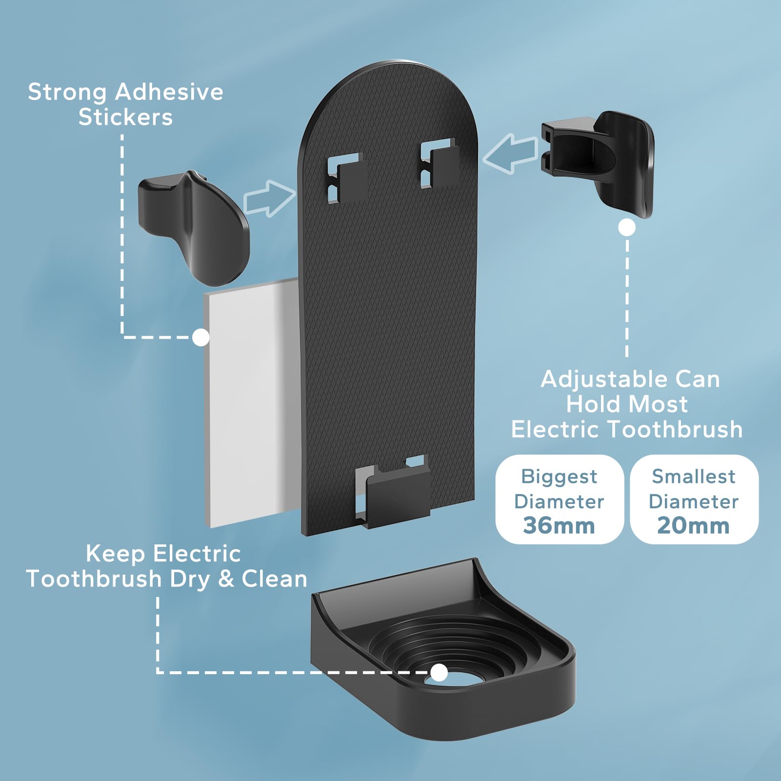 HOMMAND Electric Toothbrush Holder 4 Packs, Upgraded Strong Adhesive Electric Toothbrush Holder Wall Mounted