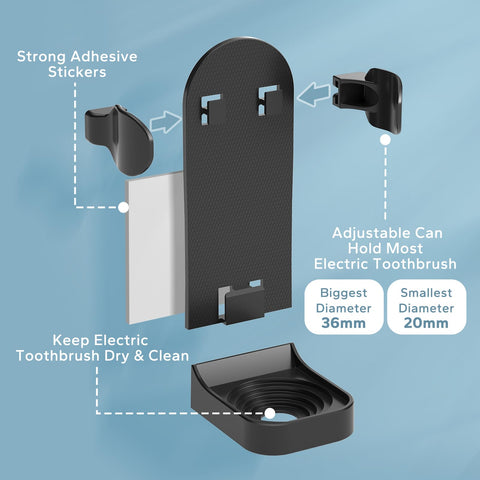 HOMMAND Electric Toothbrush Holder 4 Packs, Upgraded Strong Adhesive Electric Toothbrush Holder Wall Mounted